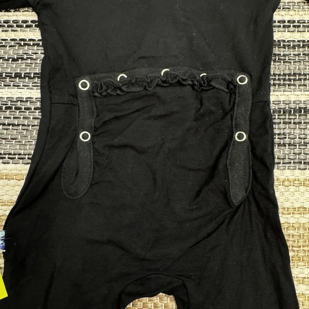 KicKee Pants Coverall Romper‎ Baby Girls Newborn Black Bamboo Ruffle Long Sleeve